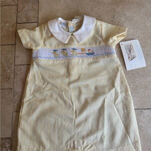Yellow Striped baby boys Smocked One Piece Romper with White Collar
